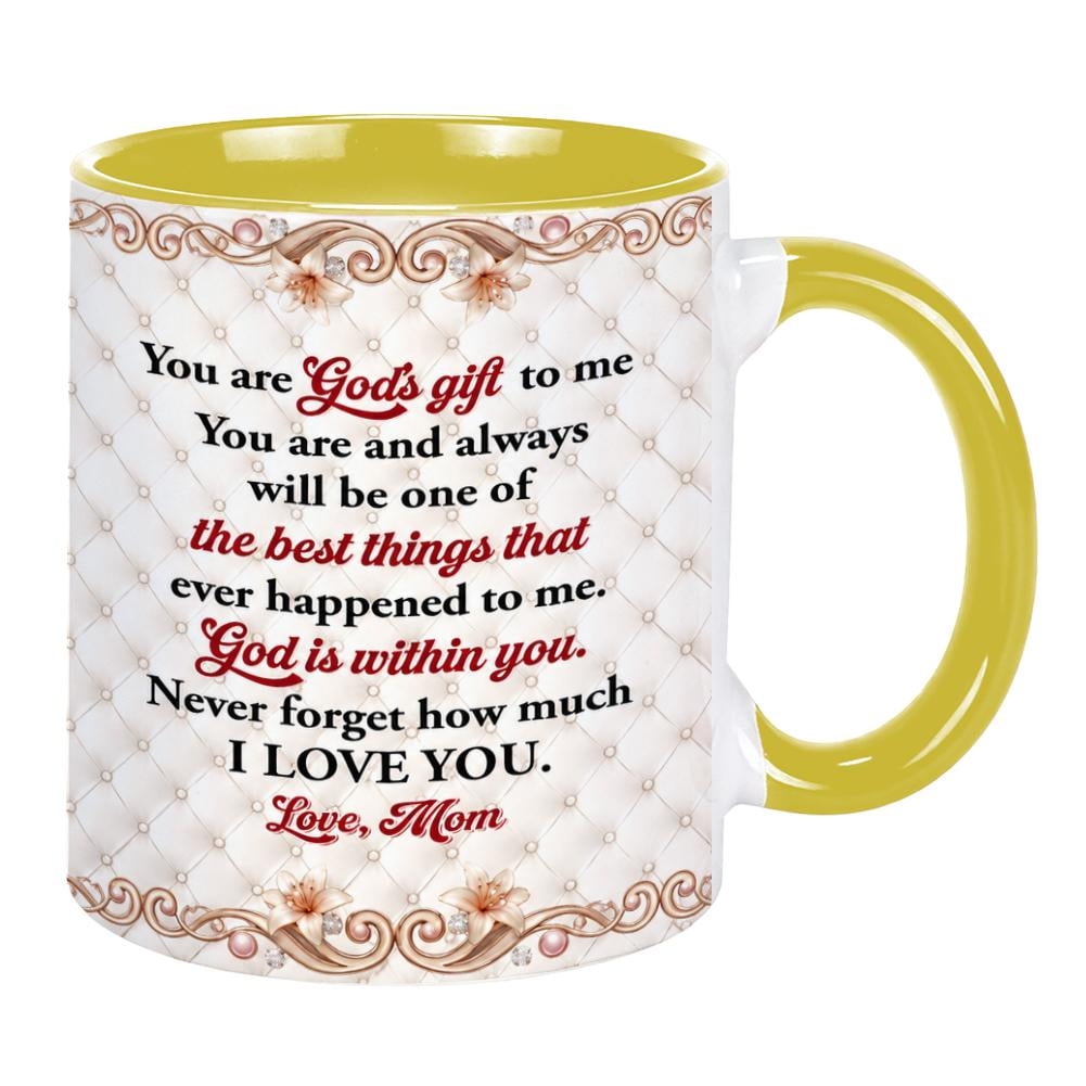 Coffee Mug from Mom Inspirational Religious Ceramic Cup with Cross Quote, Faith Themed Birthday Christmas Graduation Gift for Women, Sentimental Keepsake Mug for Home Office Use