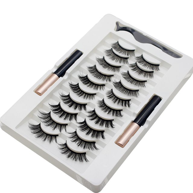 Juego de 10 pestañas magnéticas K5 con 2 delineadores líquidos, fácil de usar y sin dolor. ¡Crea un maquillaje de ojos encantador!