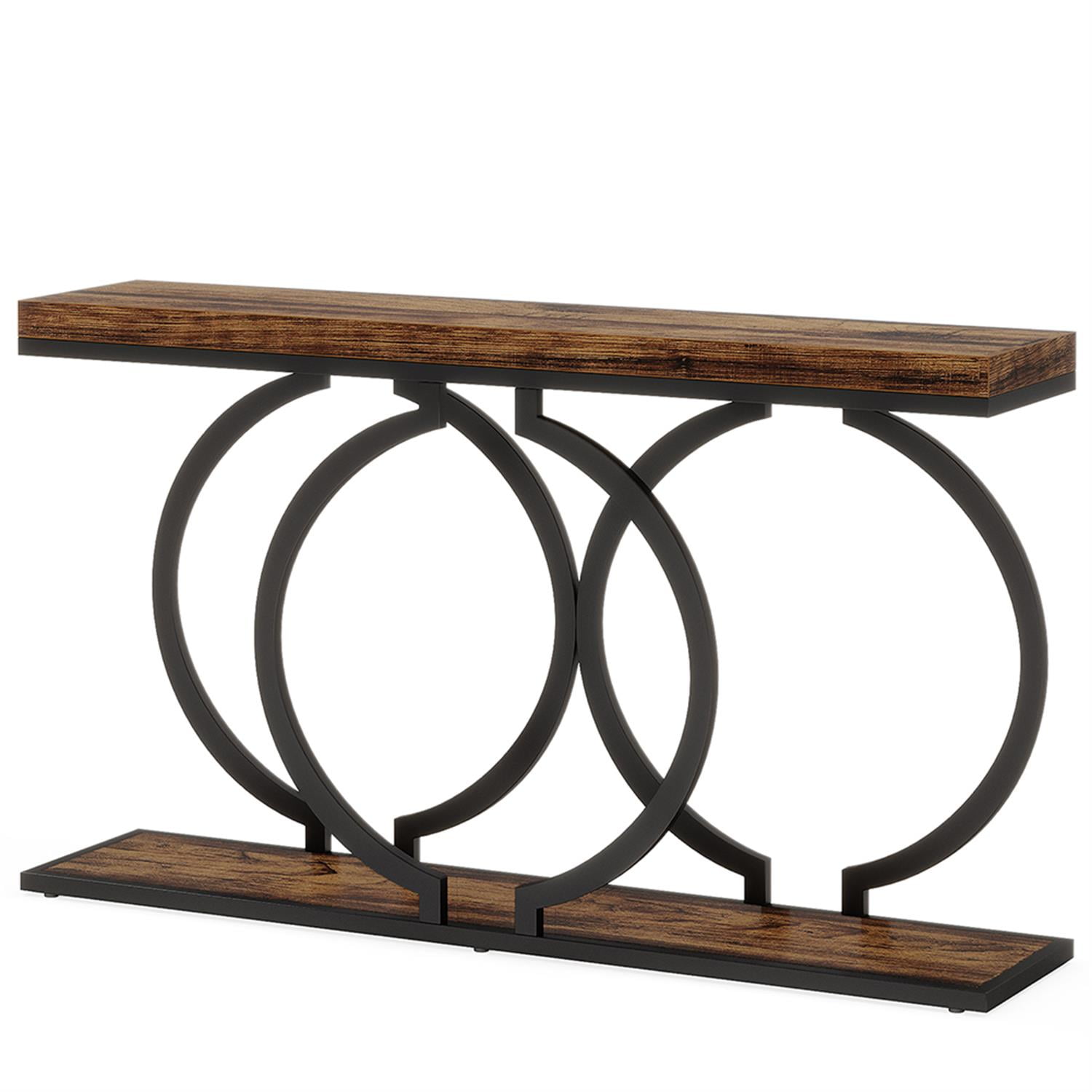 Demi Bonn 55" Console Table, Narrow Entryway Sofa Table with Geometric Metal Frame for Hallway, Entrance, Living Room, Bedroom, Gray