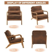 Accent Chairs, Single Linen Lounge Reading Armchair with Solid Wood Frame, Mid Century Modern Easy Assembly Arm Chairs for Living Room-Brown