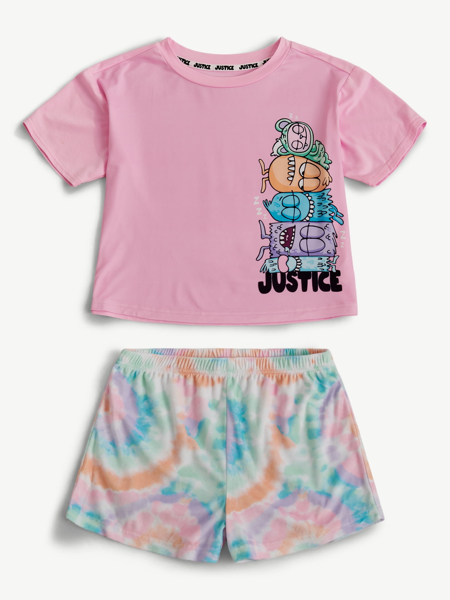 Justice Girls Short Sleeve Tee with Shorts Pajama 2-Piece Set, Sizes 5-18