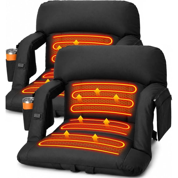 Oswerpon 2pcs 23in Heated Stadium Seats for Bleachers with Back Support, Portable Thickened Bleacher Chairs, 6 Reclining Positions,Armrest with Storage Bag, for Outdoor Sport Events