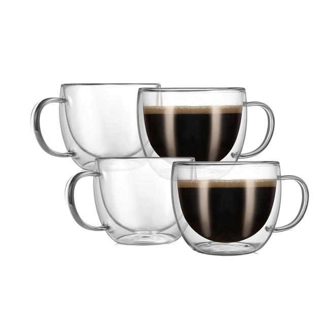 Juego de 4 tazas de café de vidrio CNGLASS de doble pared, 240 ml