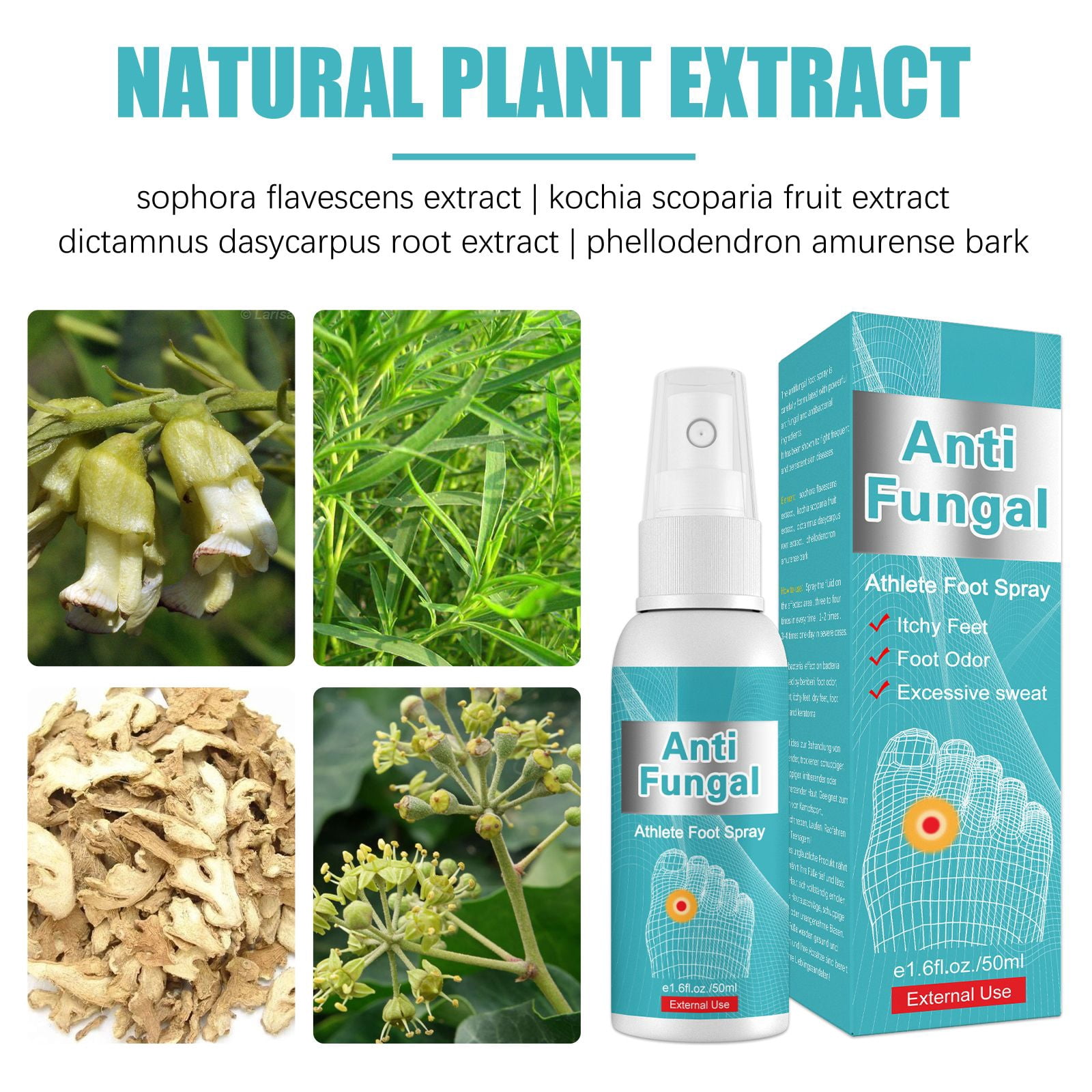 Alvantor Athletes Foot Spray with Herbal, Anti Itch Smelly Feet Deodorizer, Sweaty Feet Remedy, 1.6fl.oz