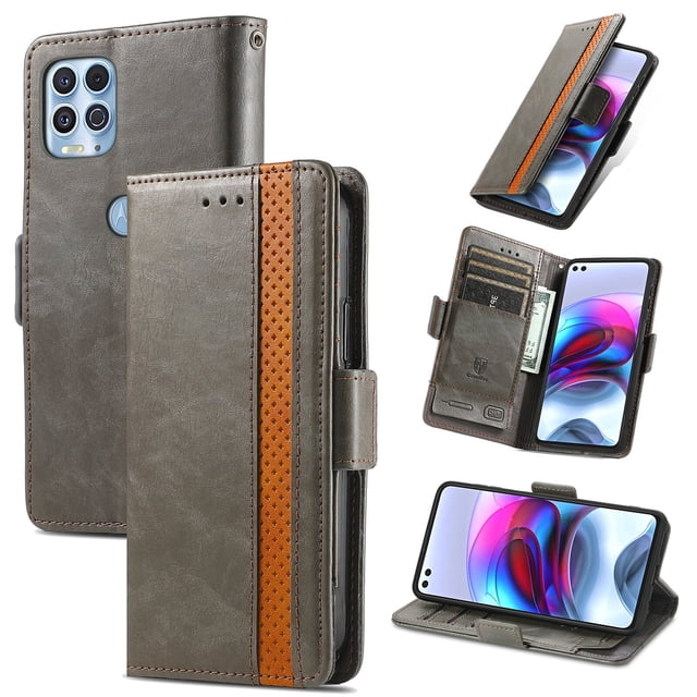 Case for Motorola Moto Edge S Cover Leather Wallet Folio Case Book Design Flip Magnetic Closure - Grey
