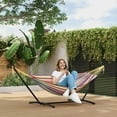 thumbnail image 4 of Hamac Double avec Support en Acier Robuste – Portable, Gain de Place, Capacité de 500 Lb, Polyester-Coton Confortable pour Intérieur/extérieur, Patio, Jardin, Sac de Transport – Rayures Arc-en-Ciel Jaunes, 4 of 6
