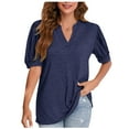 thumbnail image 2 of ALLLIST Trendy Tops for Women 2024 Blue Notch Neck Elbow-Length Solid T-Shirts Spring Blouses for Women 2024, 2 of 4