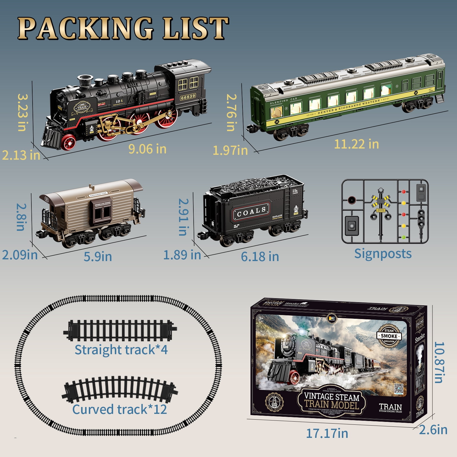 JoyStone Electric Train Set Toys for Boys with Smokes, Lights & Sound, Tracks, Toddler Model Train Set with Steam Locomotive Engine & Cargo Cars and Tracks, Christmas Toy Train for Kids