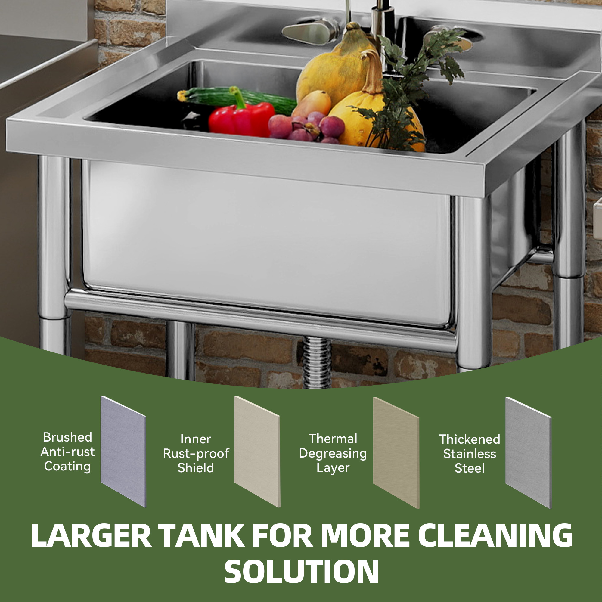 Uforic Stainless Steel Utility Sink, Single Bowl NSF Commercial Sink for Restaurant Laundry Bathroom Garage