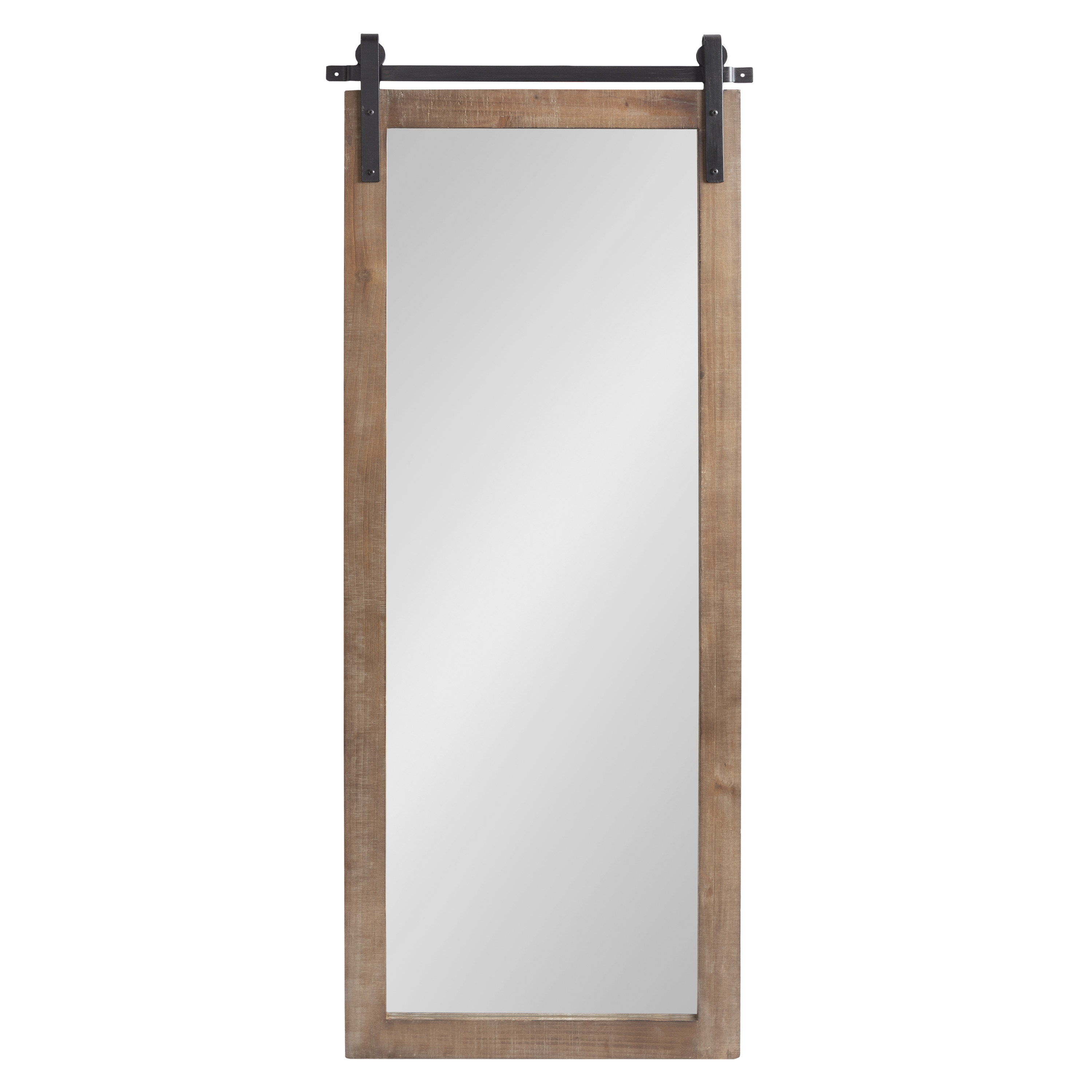 Kate and Laurel Cates Farmhouse Wood Framed Wall Mirror, 18 x 50, Rustic Brown, Barn Door-Inspired Rustic Mirrors for Wall