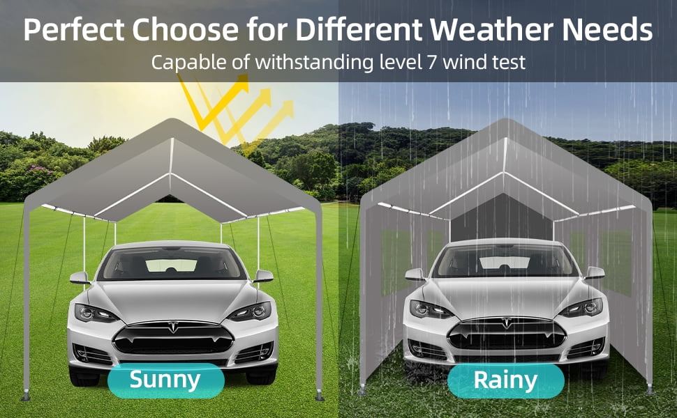 CCBEKIIM 10x20 Carport, Heavy Duty Car Port/Car Tent with Removable Sidewalls, Portable Canopy Tent for SUV, Car, Truck, Boat, Motorcycle Shelter (Beige)