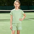 thumbnail image 2 of NAISIBABY Girls Athletic Outfit Sets, Sun Protection Quick Dry Short Sleeve T-Shirt & Shorts Summer Breathable Activewear 2-Piece Green Size 11, 2 of 7