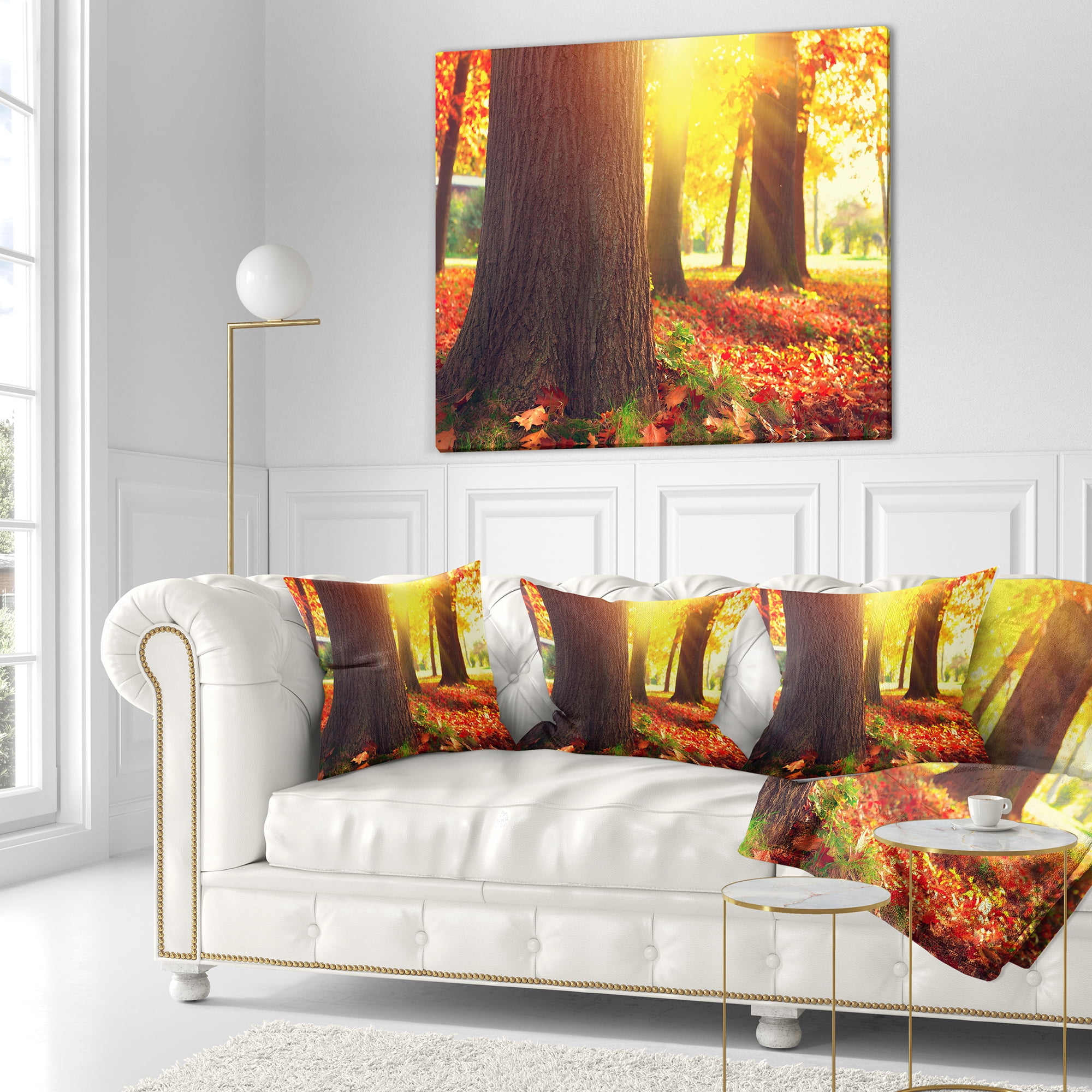 Designart Autumn Trees in the Sunlight - Landscape Printed Throw Pillow - 18x18