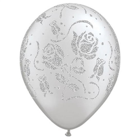 LOONBALLOON Flowers Balloons, 11″ GLITTER ROSES-A-ROUND - SILVER