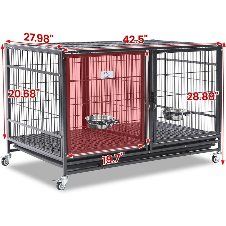 Homey Pet 36 42 Inch Dog Crate Stackable Connectable Indestructible Dog Kennel Indoor Dog Cage Medium Sized Dog Metal Wire Dog Crate with Removable Tray 360 Lockable Wheels Walmart