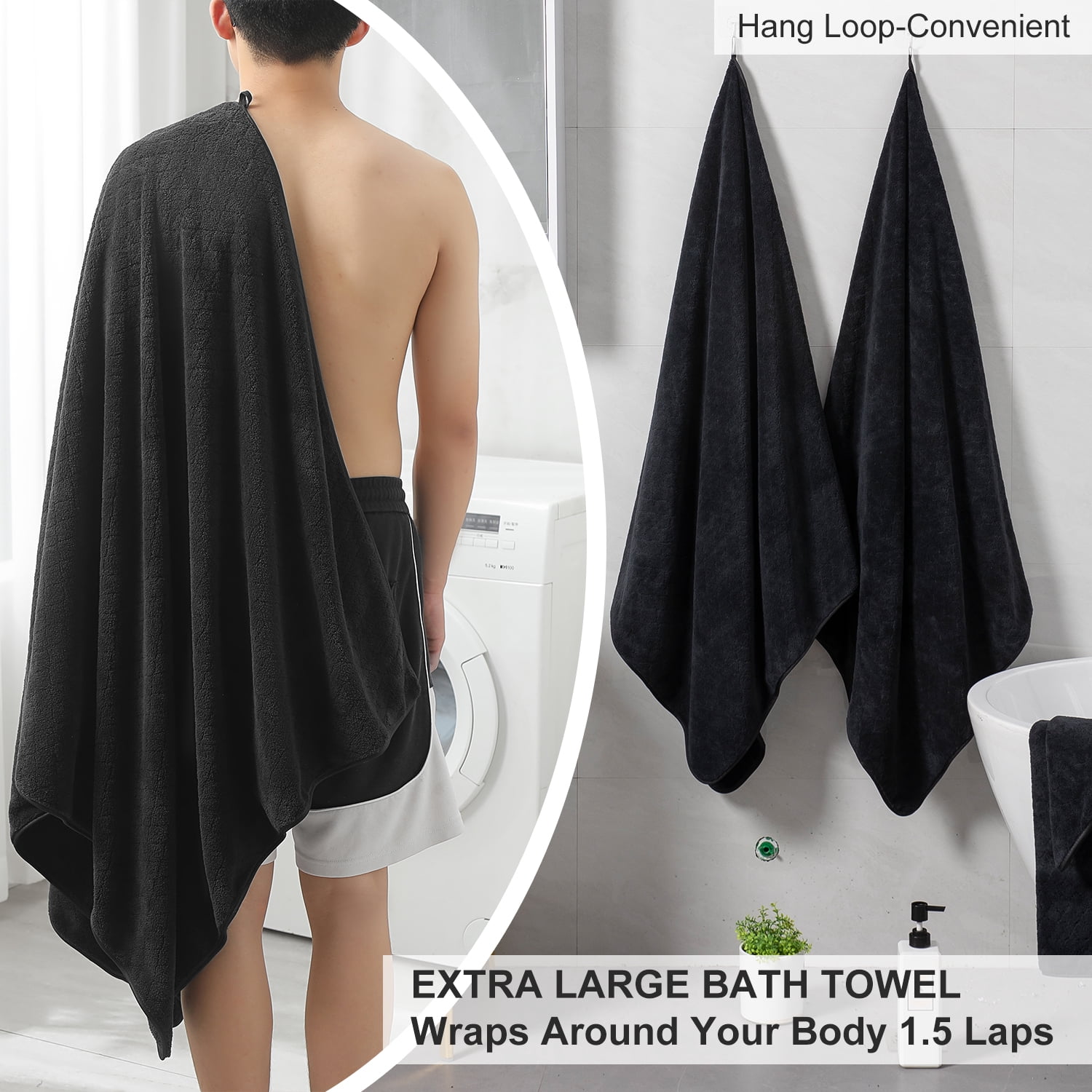 Green Essen 8 Pack Extra Large Bath Towel35"x 70" Highly Absorbent Quick Dry Bath Sheets Bath Towel Oversized Clearance Soft Shower Towels for Bathroom Spa Hotel Gym(Black)