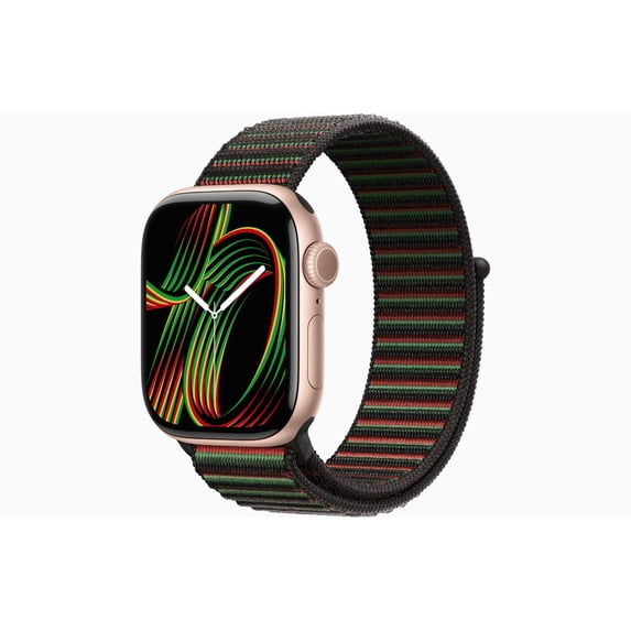 Restored Apple Watch Series 10 GPS 42mm Rose Gold Aluminum Case with Black Unity - Unity Rhythm Sport Loop (Refurbished)
