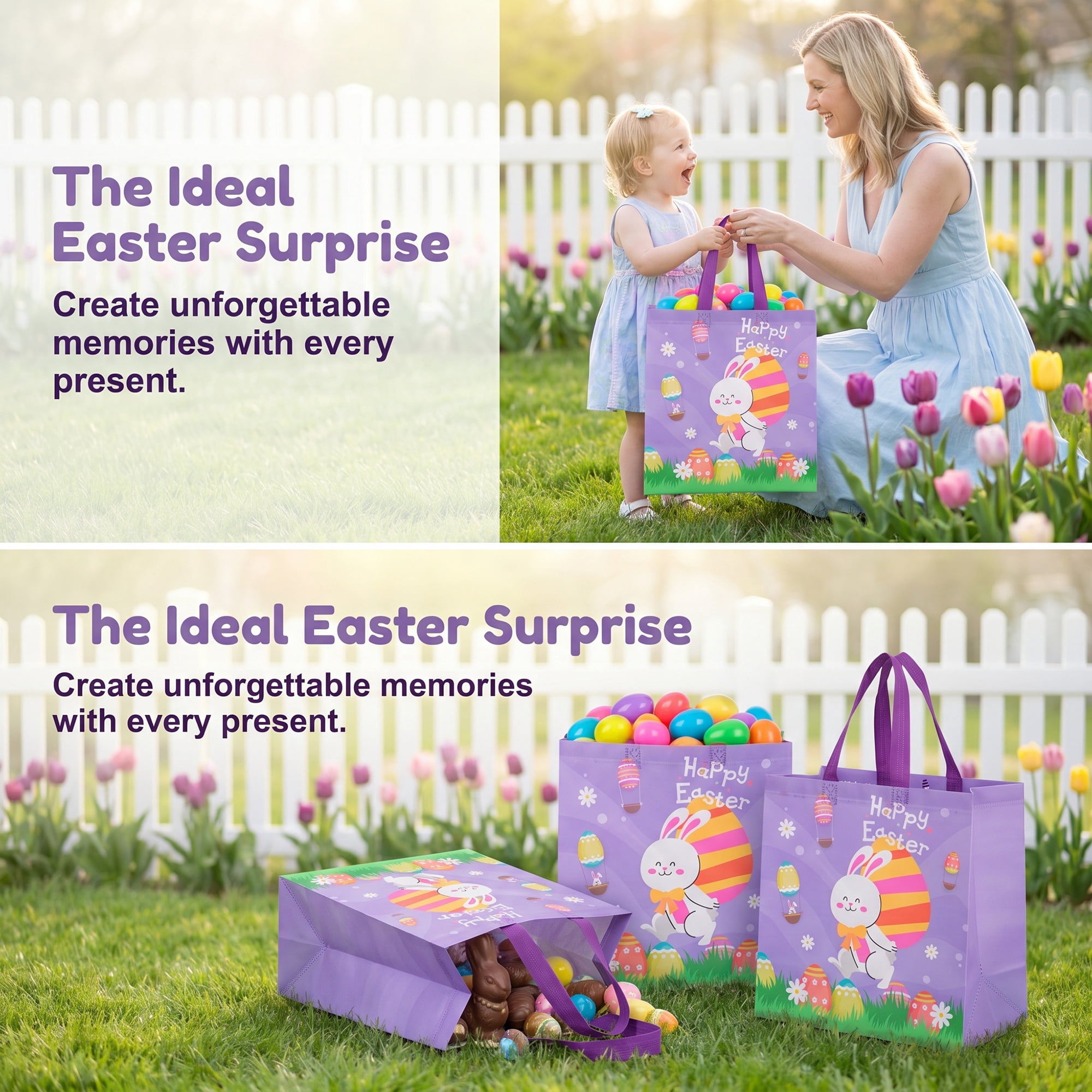 Unique Bargains 10Pcs Easter Themed Gift Bags with Handles Purple 10.6" x 4.3" x 11.4"