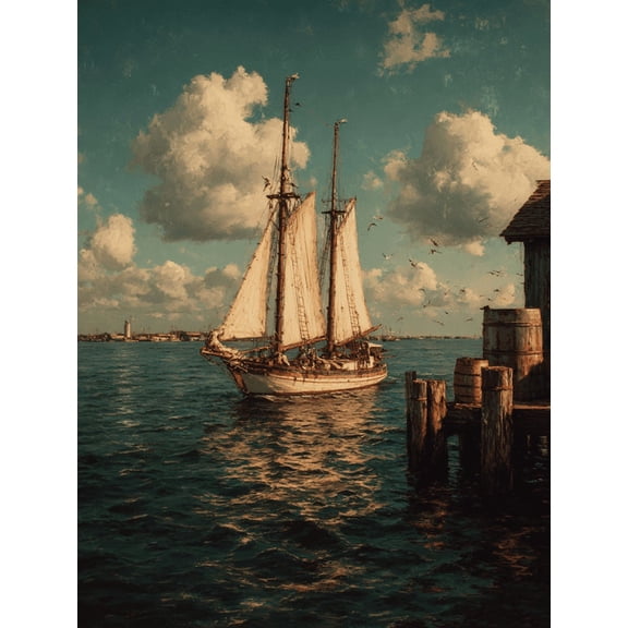 Antique Sailing Ship Seascape Canvas Beach House Nautical Fine Wall Art