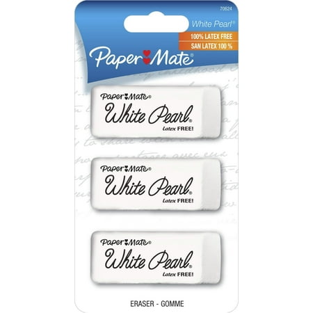 Paper Mate White Pearl Latex-Free Eraser, 3/Pkg.