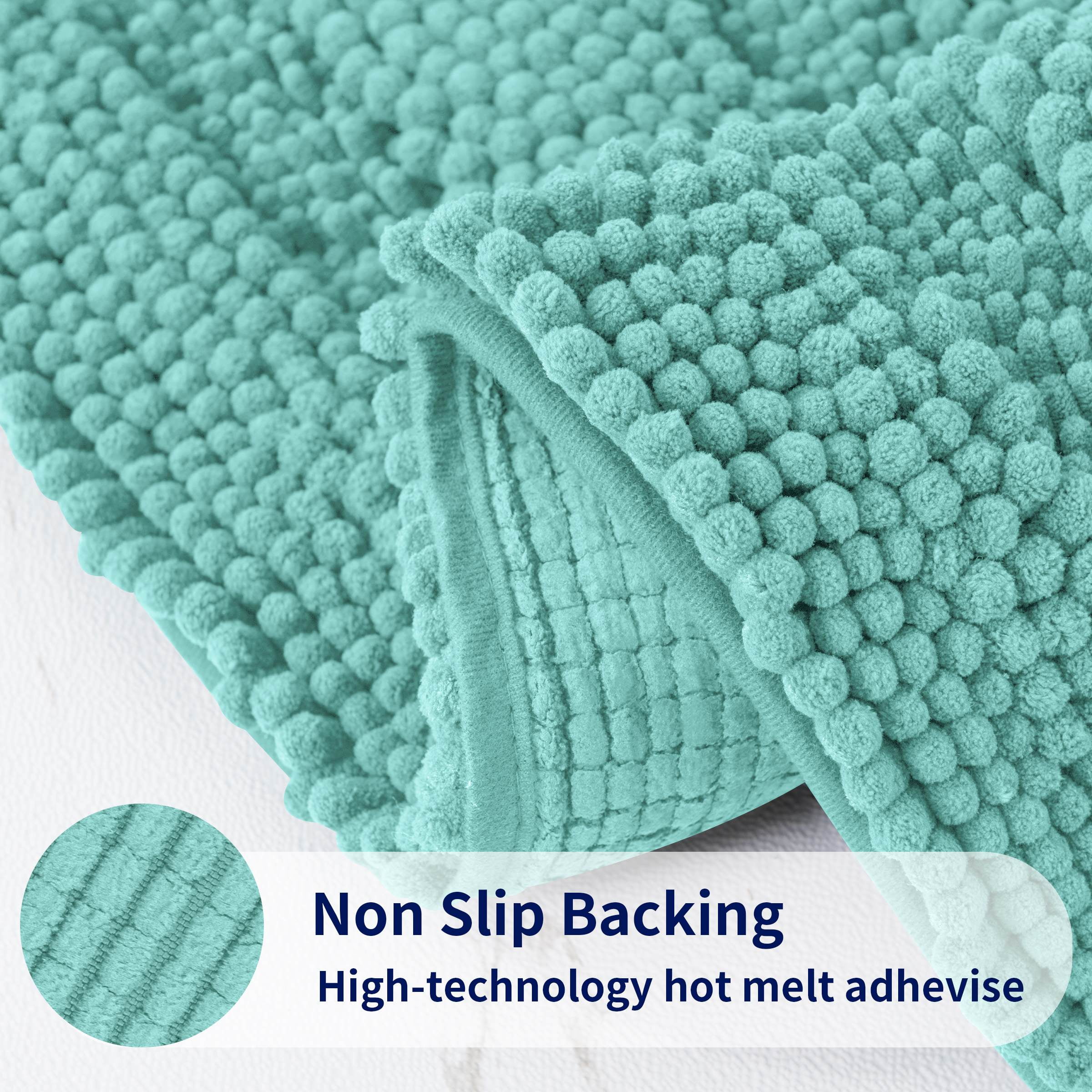 Subrtex Bathroom Rugs Non-Slip Chenille Soft Striped Plush Bath Mat (Light Green, 20"x32")