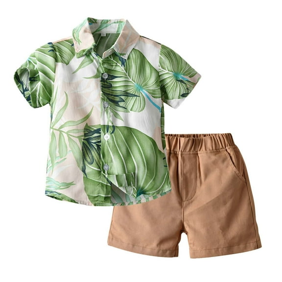 Ugoldhm Boys Summer Shorts Hawaiian Outfit Short Sleeve Button Down Shirt and Shorts Vacation Set 6 Months-6 Years