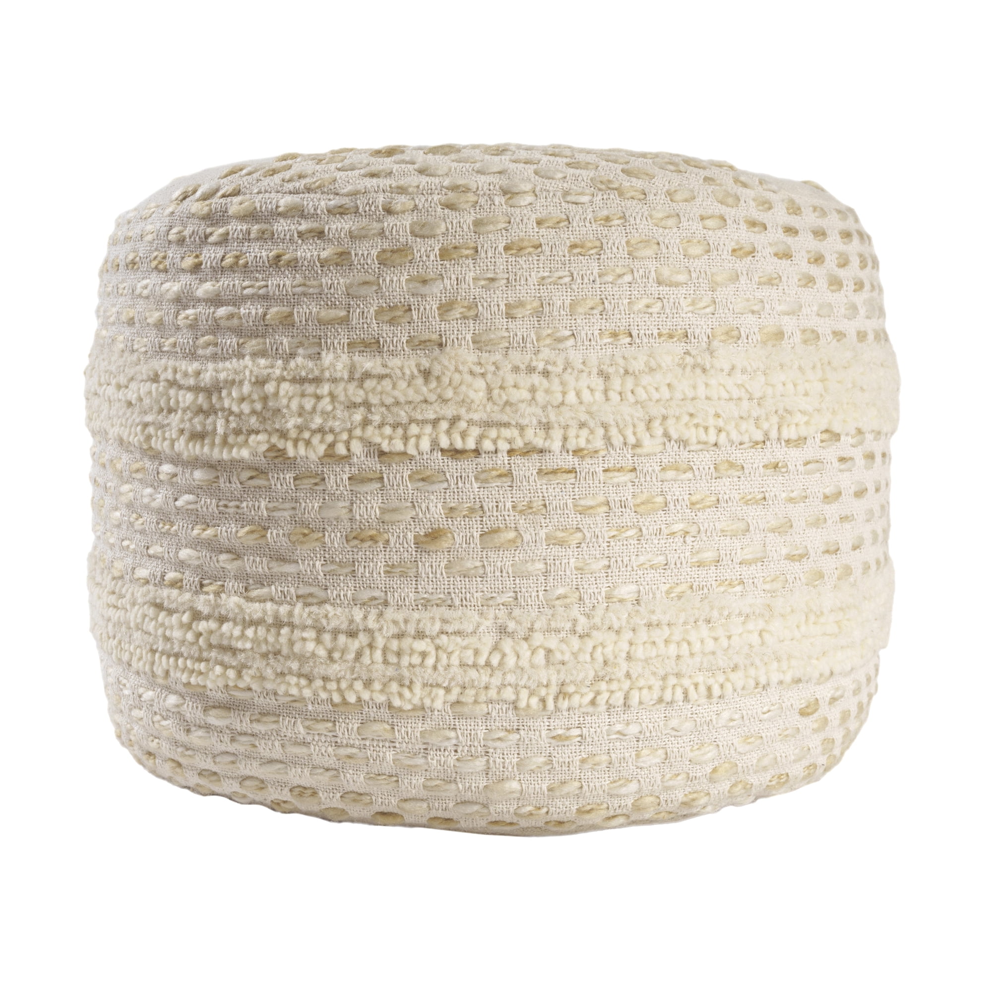 Ox Bay Amadeus Striped Farmhouse Cotton Ultra-Soft Indoor Ottoman Pouf, White/Beige, 18" x 18" x 14"