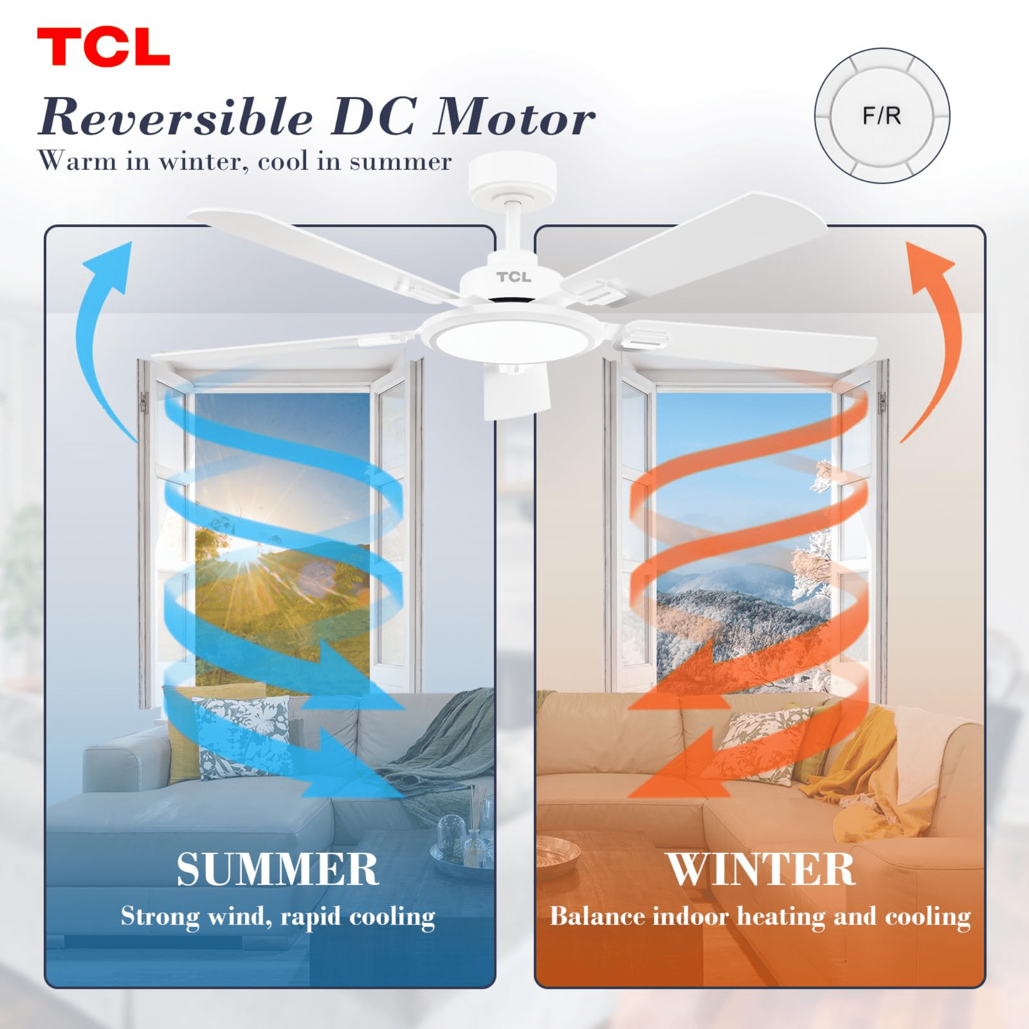 TCL Ceiling Fans with Lights, 52 Inch Ceiling Fan with Light and Remote Control, Reversible DC Motor, Noiseless, Dimmable 36W LED, Modern Ceiling Fan for Bedroom Living Room