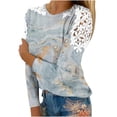 thumbnail image 2 of Lolmot Tops for Women Casual Print Round Neck Lace Hollow Out Long Sleeve Pullover Slimming Blouse T-Shirt Basic Loose Trendy Tunic Tops, 2 of 5