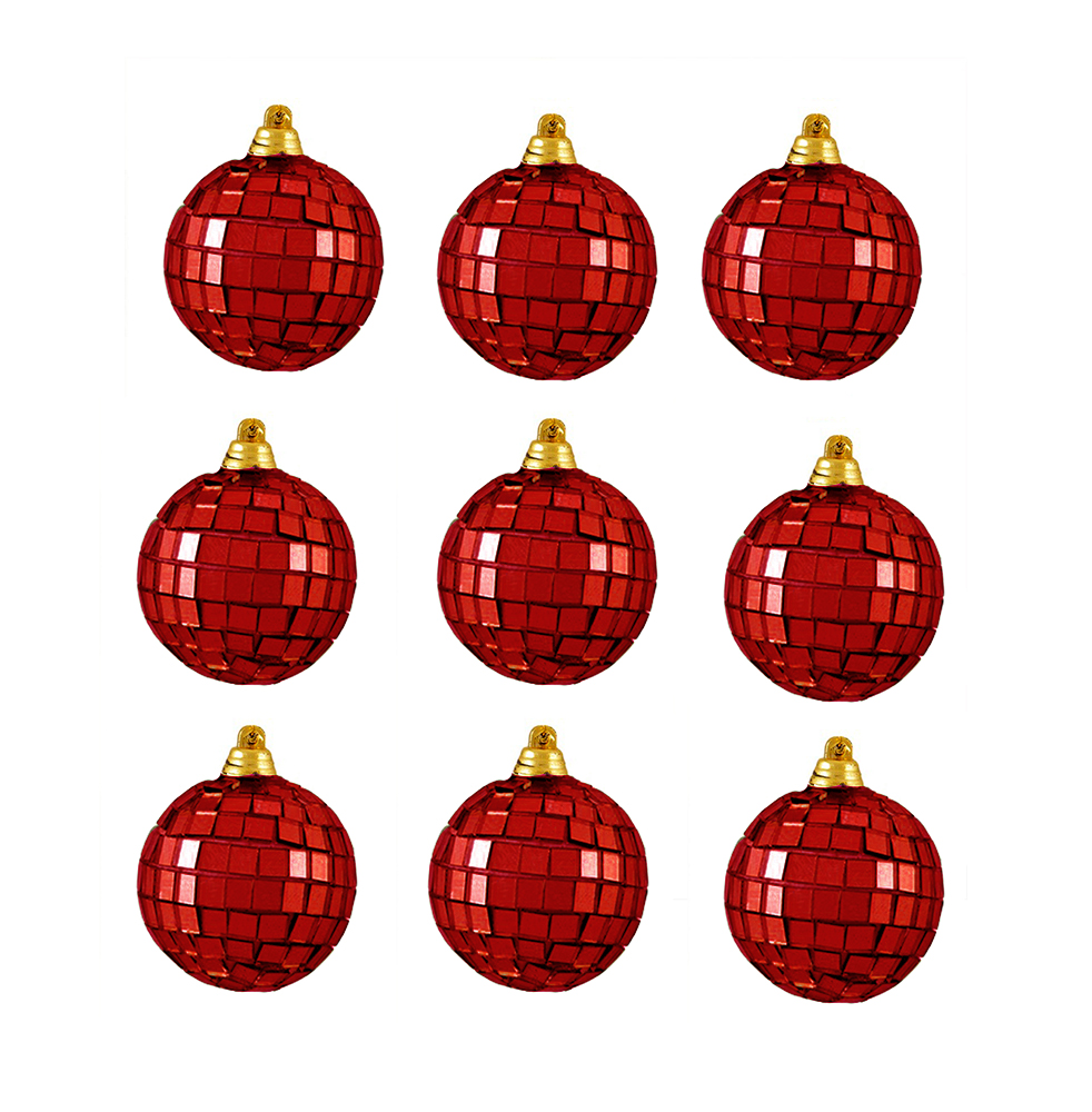 9ct Red Hot Mirrored Glass Disco Ball Christmas Ornaments 1.5" (40mm