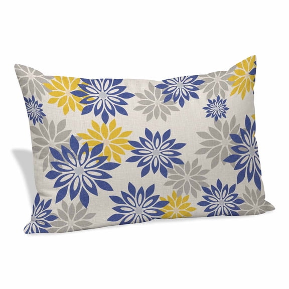 Geometric Flower Pillow Covers Queen, Vintage Country Floral Blue Yellow on Linen Soft Brushed Microfiber Breathable Throw Pillow Covers, Pillowcase with Zipper for Couch Sofa Bedroom 20"x30"