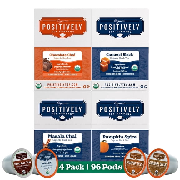 Positively Tea's Organic Sweet & Spicy Favorites Tea Pods for Keurig-compatible Brewers 96 Pods