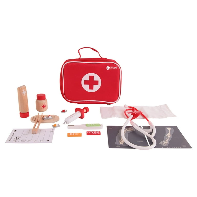 Classic Toy Red Doctor Case with Wood Instruments - Ages 3 years