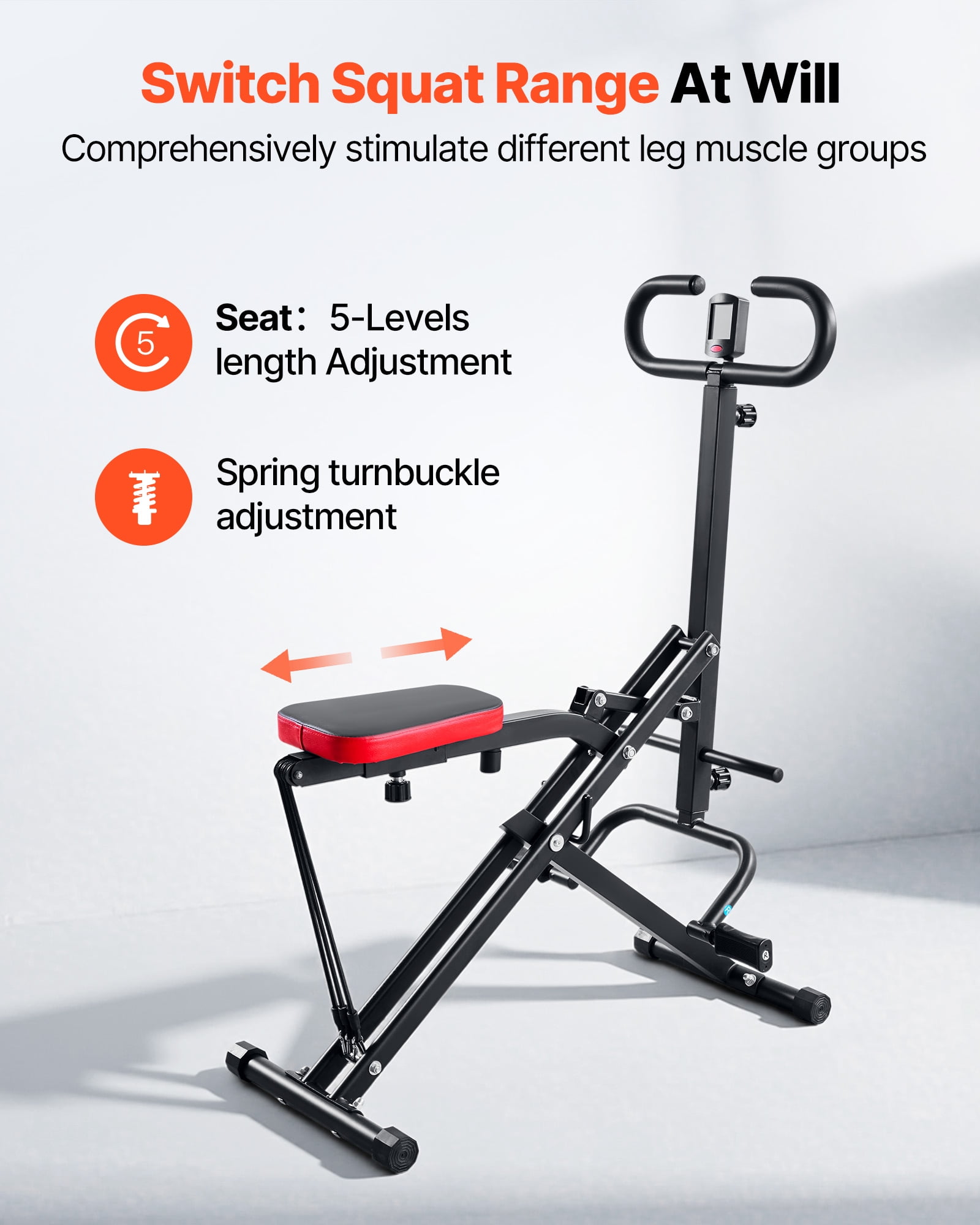 VEVOR Squat Machine, Deep Squat Rowing Machine for Home, Easy Setup & Foldable Exercise Equipment, Glute Trainer Machine with 3 High-Strength Resistance Bands, Glutes & Leg Home Workout Machine,Black