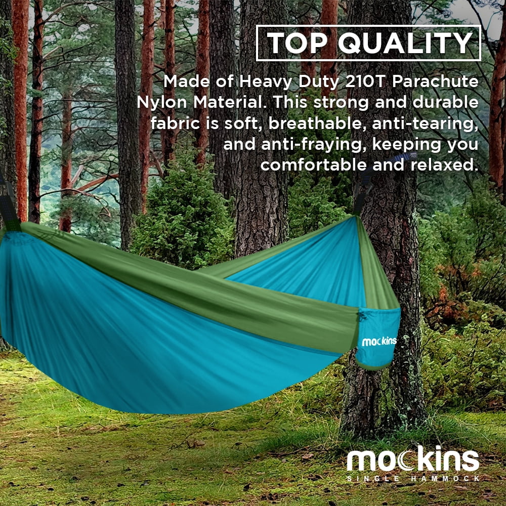 Mockins 2 Pack Blue Gray Camping Hammocks with Adjustable Tree Straps &  Bonus Frisbees | Portable Lightweight Nylon Parachute Hammocks | Indoor 