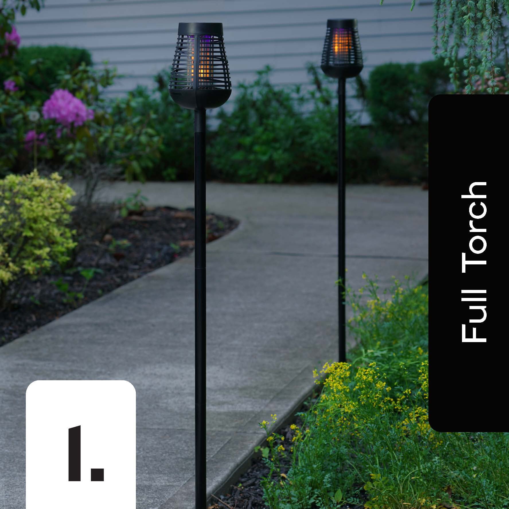 PIC Solar Insect Killer Torch with LED Flame Effect, Black Torch, Area Bug Zapper