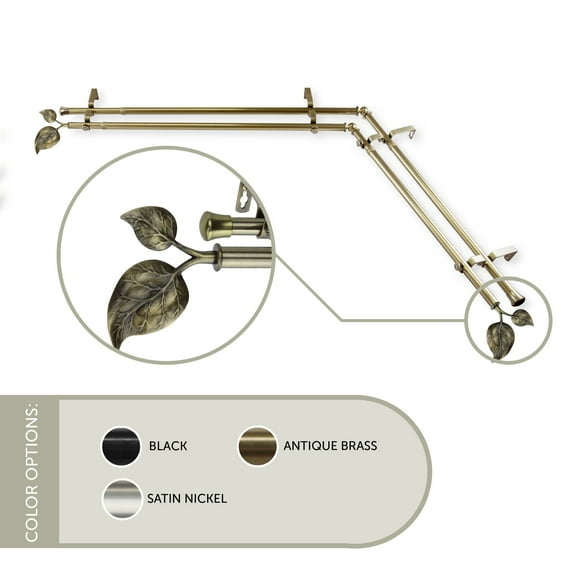 Eve Double Corner Window Curtain Rod 13/16 inch 66-120" - Antique Brass