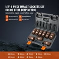 thumbnail image 3 of VEVOR 1/2" Drive Impact Socket Set, 9 Piece Deep Socket Set Metric 29-38mm, 6 Point Cr-Mo Alloy Steel for Auto Repair, Easy-to-Read Size Markings, Rugged Construction, Includes Storage Case, 3 of 9