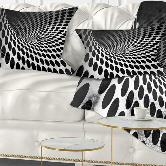 Designart Waves and Circles Black n’ White - Contemporary Throw Pillow - 12x20