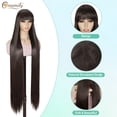thumbnail image 5 of Creamily 42 Inch Brown Straight Wig with Bangs for Women Long Synthetic Hair Middle Part Natural Soft Texture Heat Resistant Daily Wear, 5 of 9