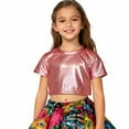 thumbnail image 3 of WOYY Big Girls Shiny Crop Top Slim Fit Stretch Short Sleeve T Shirt Tee, Sizes 9-10, 3 of 3