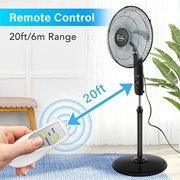 InfiniPower Oscillating 16? Adjustable 3 Speed Pedestal Stand Fan with Remote Control for Indoor, Bedroom, Living Room, Home Office & College Dorm Use