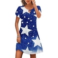 thumbnail image 1 of Puntoco Vestido De Cuello Redondo De Manga Corta Suelto Informal Estampado Del Día De La Independencia De Verano Para Mujer Azul Xl,Regalos Para Mujer Joven, 1 of 5