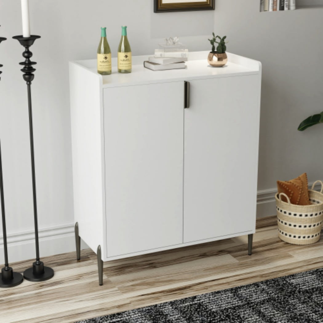 Wine Bar Cabinet, 2-Door Liquor Cabinet with 12-Bottle Wine Rack, Adjustable Shelf & Soft-Close Hinges, Sideboard Buffet Cabinet for Dining Room, Kitchen & Living Room, White