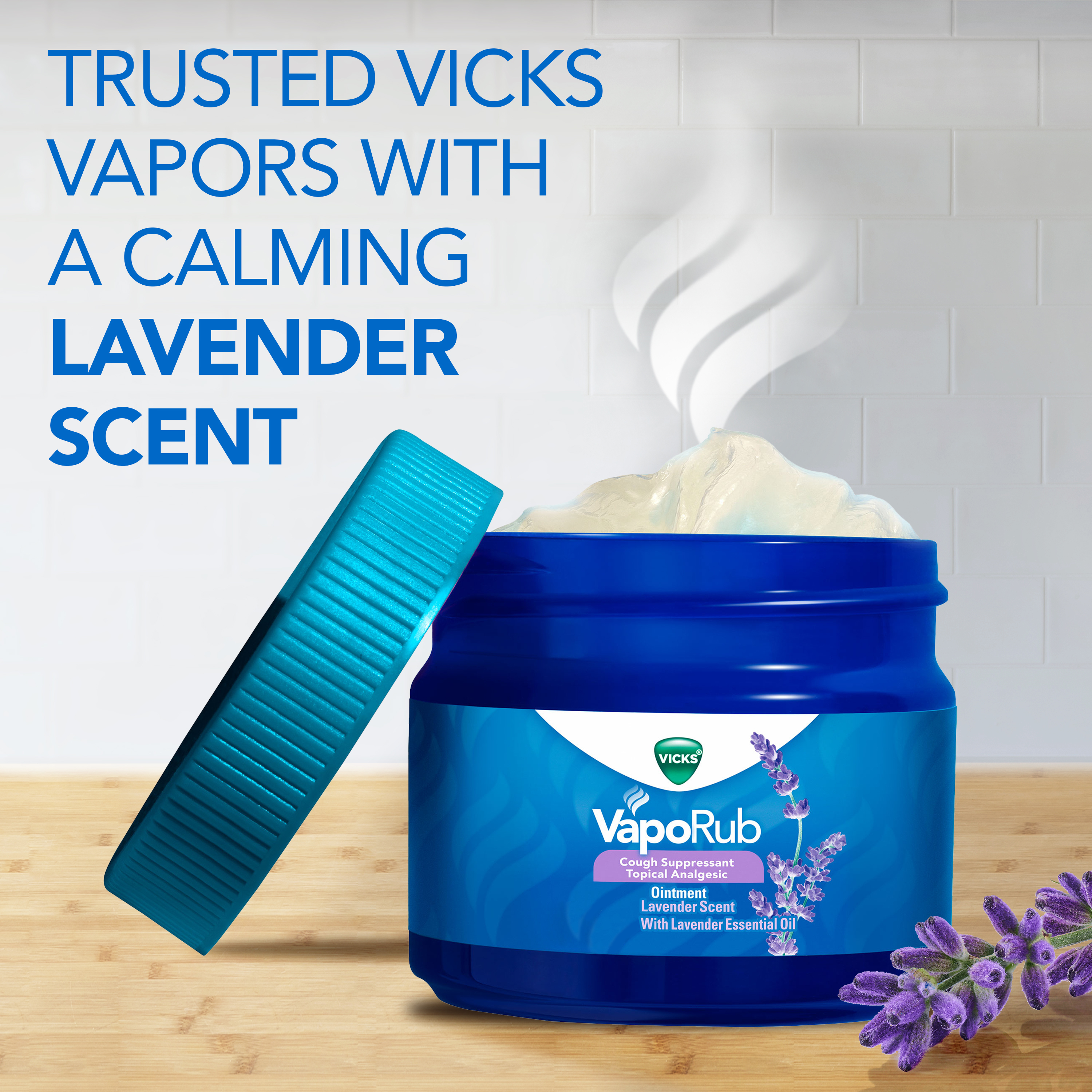 Vicks VapoRub, Lavender Scent, Cough Suppressant, Topical Chest Rub & Analgesic Ointment, Medicated Vicks Vapors, 1.76 oz - image 2 of 11