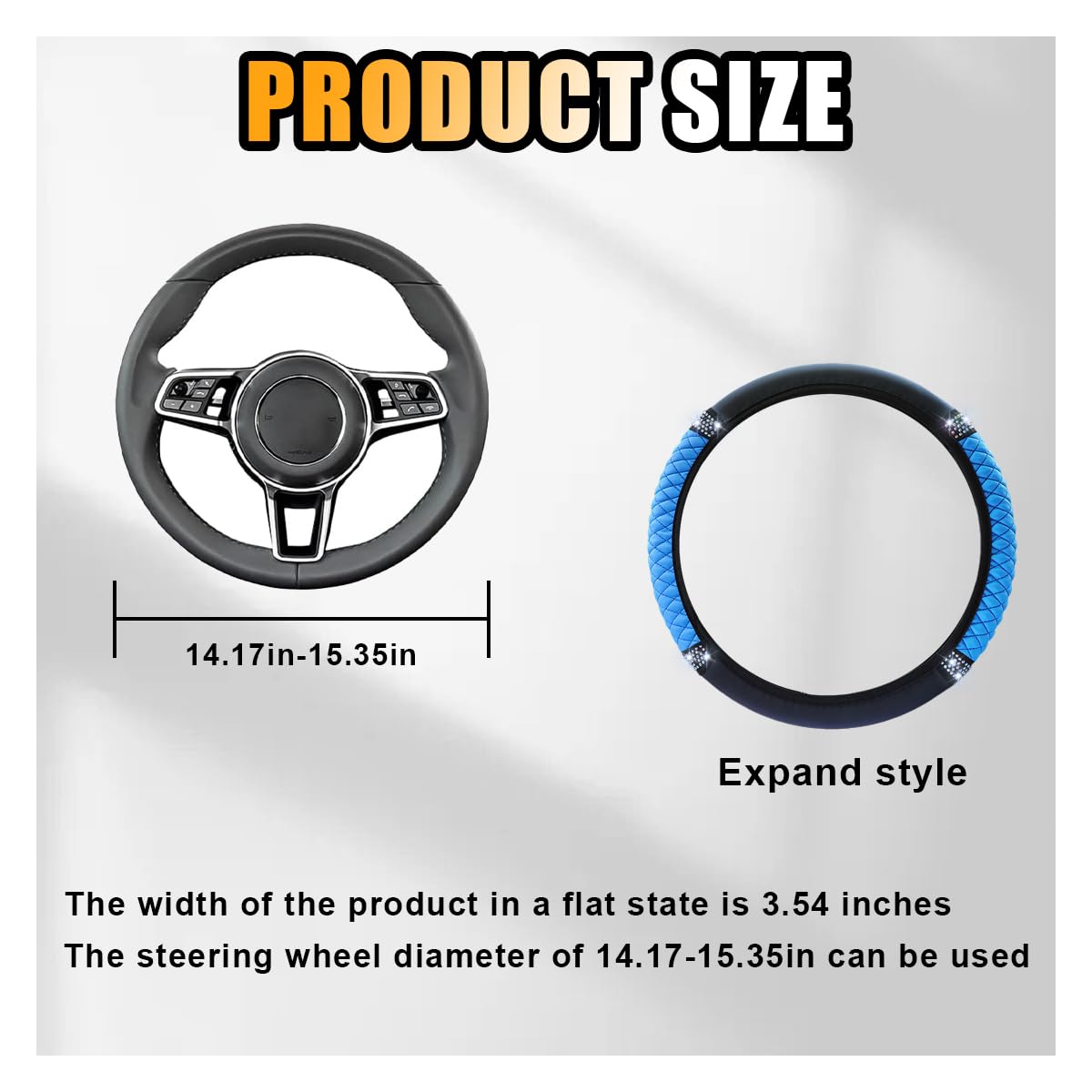 Bling Soft Leather Steering Wheel Cover, 15 Inch Colorful Rhinestones Auto Elastic Protector with Crystal Diamond for Women Girls, Car Accessories for Most Cars, SUVs (Pink)