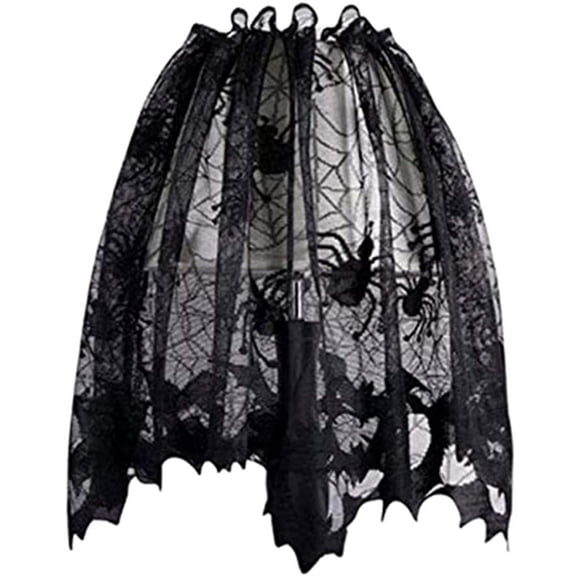 Halloween Lampshade Cover Black Lace Spider Bat Party Decoration Valance with Ribbon Good for Home Curtain Door Fireplace Screen Decor