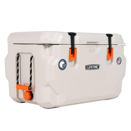 Lifetime 65 qt Bear-Resistant Camping Cooler, Premium High Performance, Ice Retention, Hard Cooler, 75 Can Capacity, Pumice and Orange (91061)