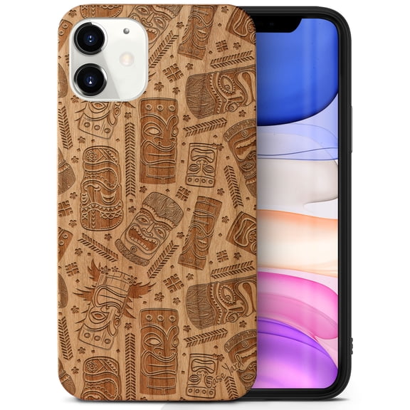 Case Yard Wooden Case Outside Soft TPU Silicone, Slim Fit Shockproof Wood Protective Phone Cover for Girls Boys Men and Women, Supports Wireless Charging Mask Design case for iPhone-11