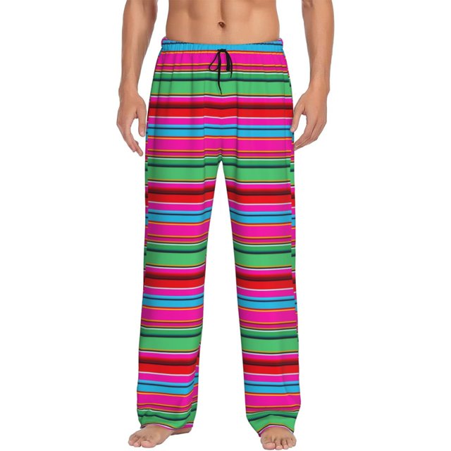 Fotbe Colorful Mexican Stripes Pantalones de Pijama para Hombre, Pantalones de Dormir, Pantalones de Casa con Cintura Ajustable y Bolsillos-Medium